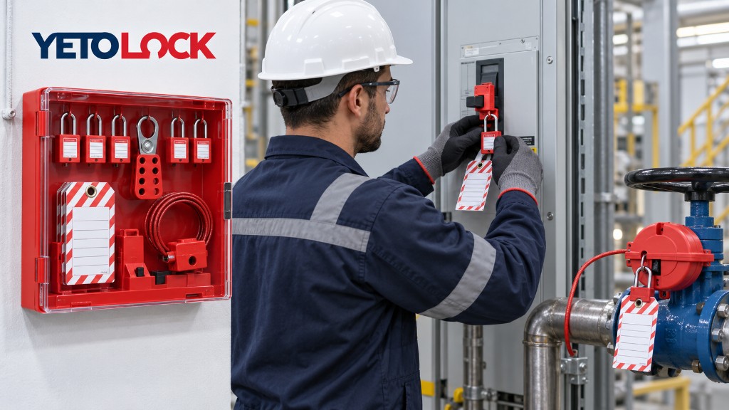 Technicien YETOLOCK équipant un tableau et une vanne avec station LOTO au Maroc / YETOLOCK technician equipping a panel and valve with a LOTO station in Morocco